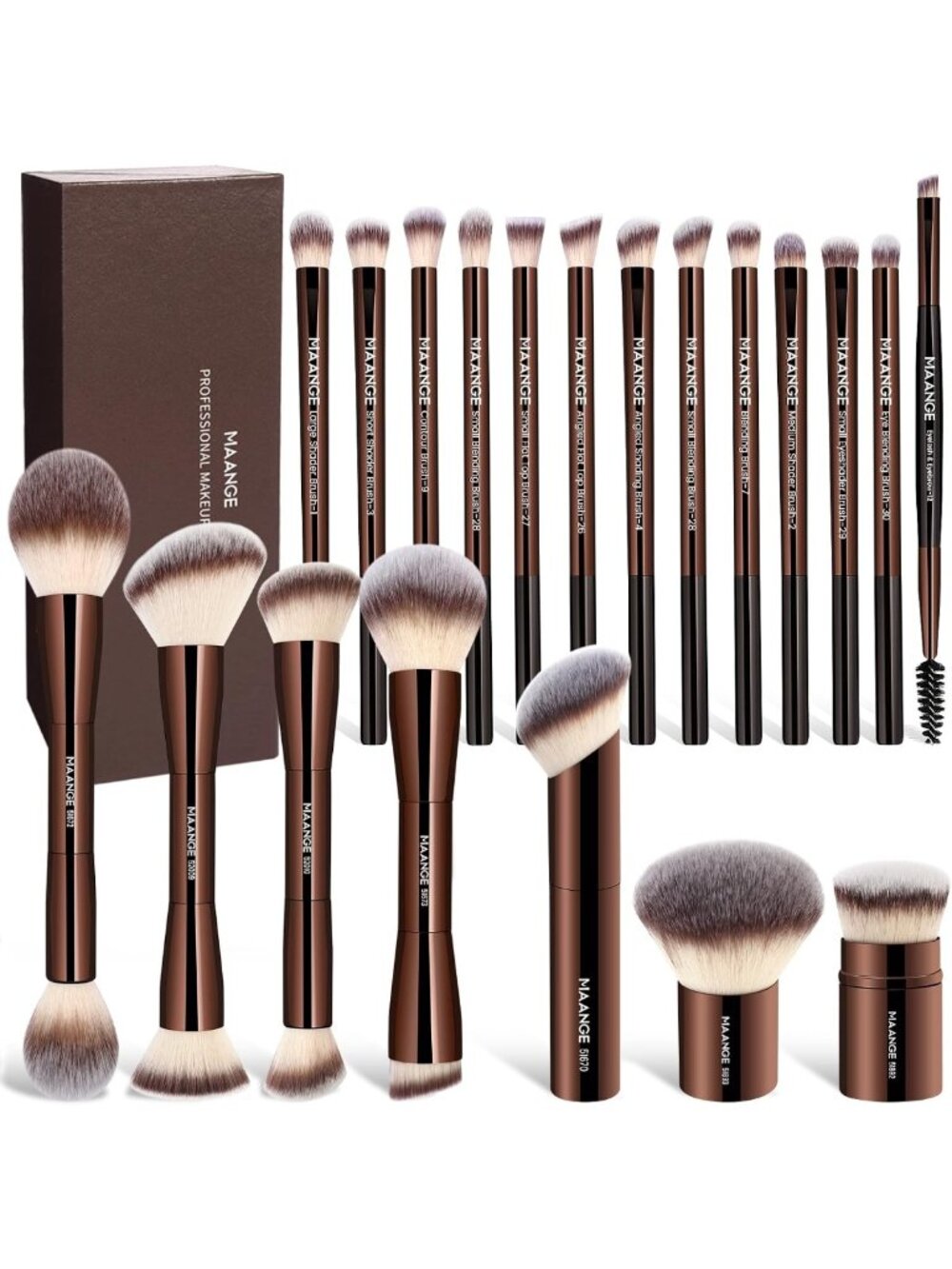 20 Pcs Double-End Makeup Brushes Set with Gift Box for Blending & Buffing